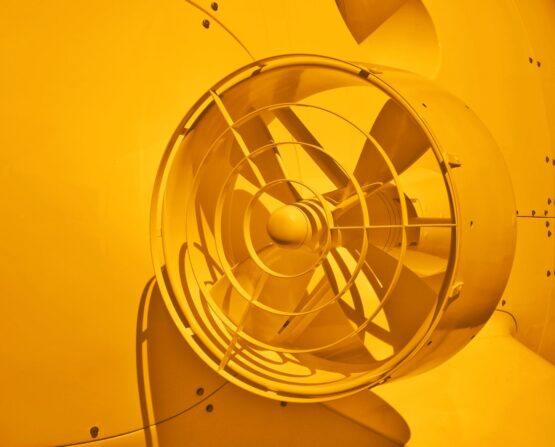 a yellow propeller of a sea vehicle