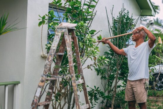 man painting a house