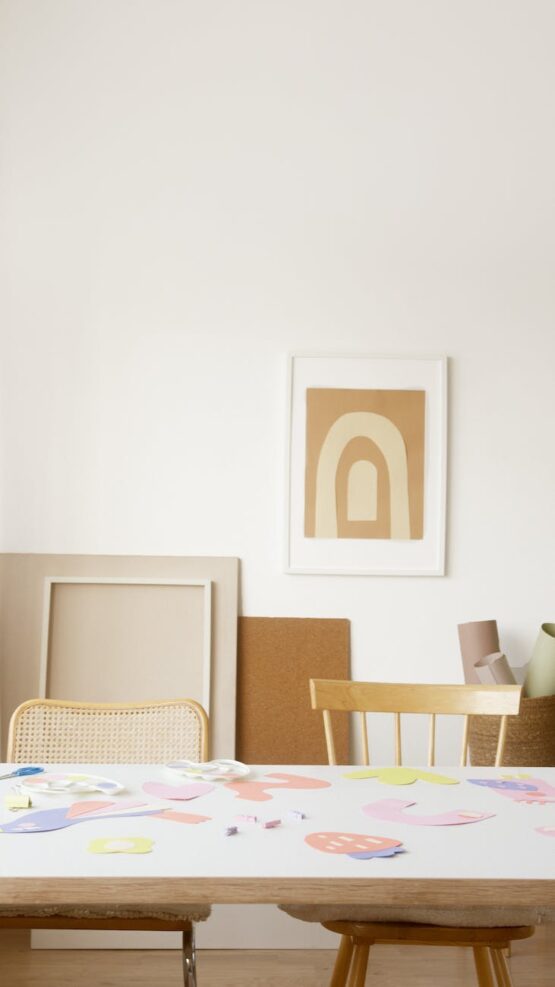 artworks on white table