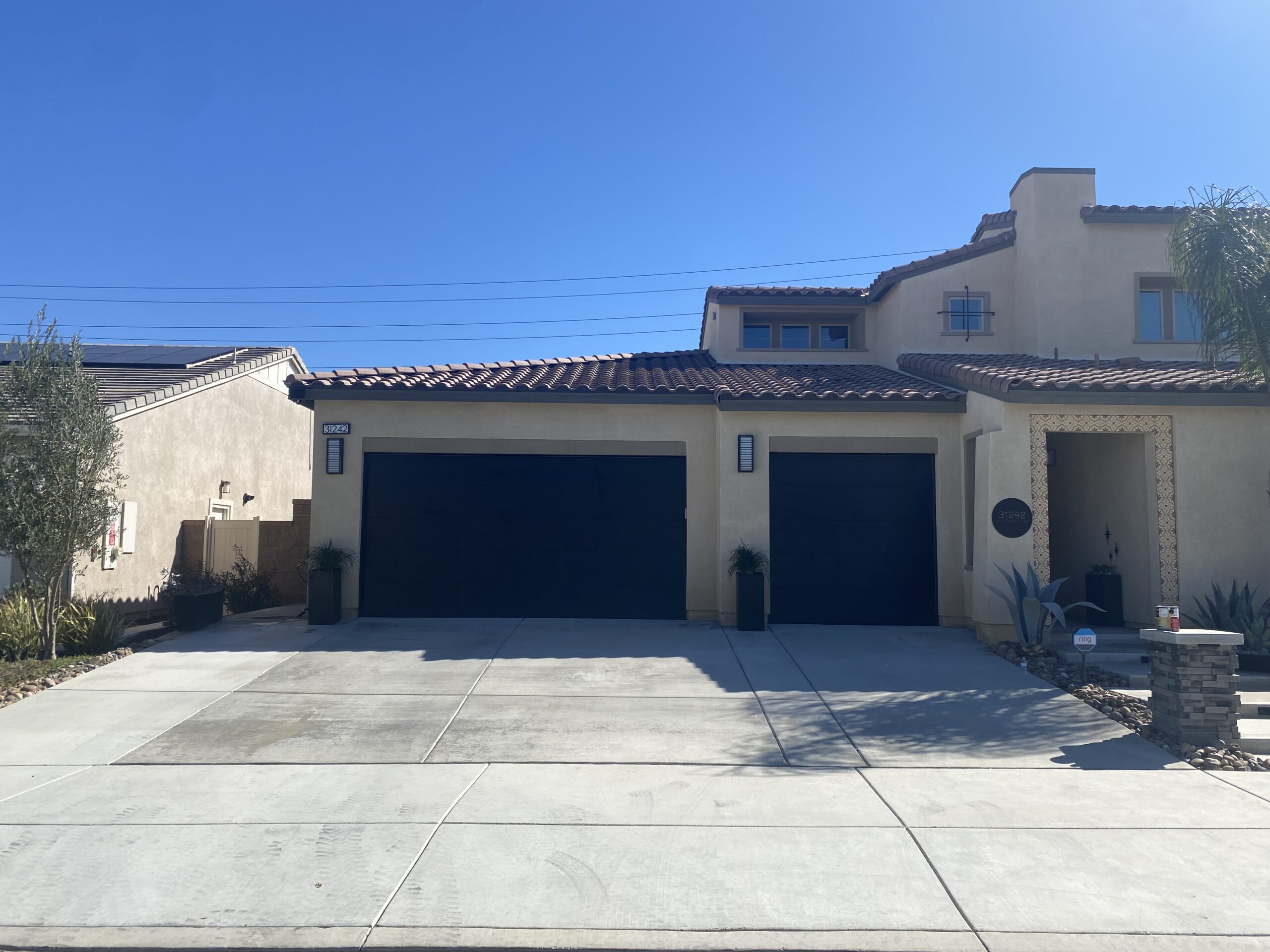 Two car garage doors paint after