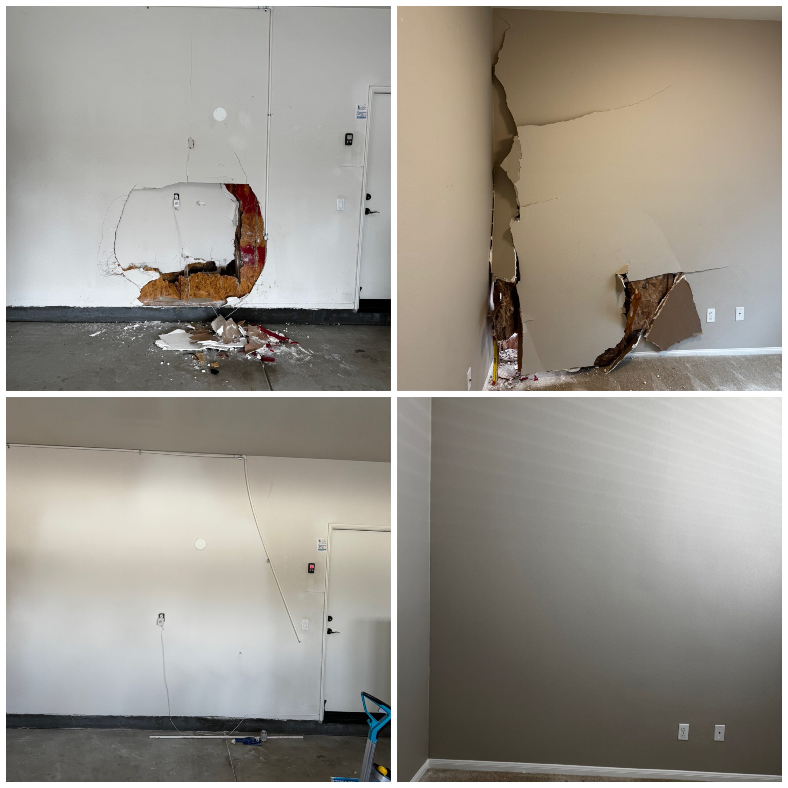 Garage drywall repair before and after